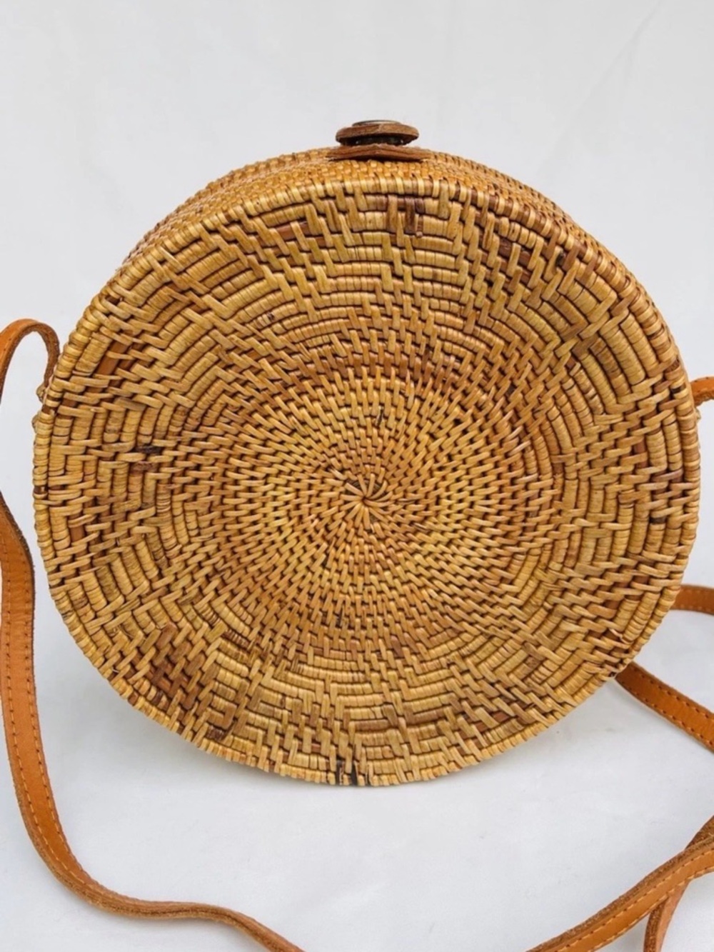 Woven Rattan Crossbody Bag with Yellow Batik Lining - Picture 4 of 7